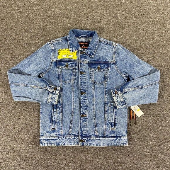 Members Only SpongeBob Jacket Blue Denim Jean Trucker Bomber Coat Mens Sz Medium - Picture 2 of 12